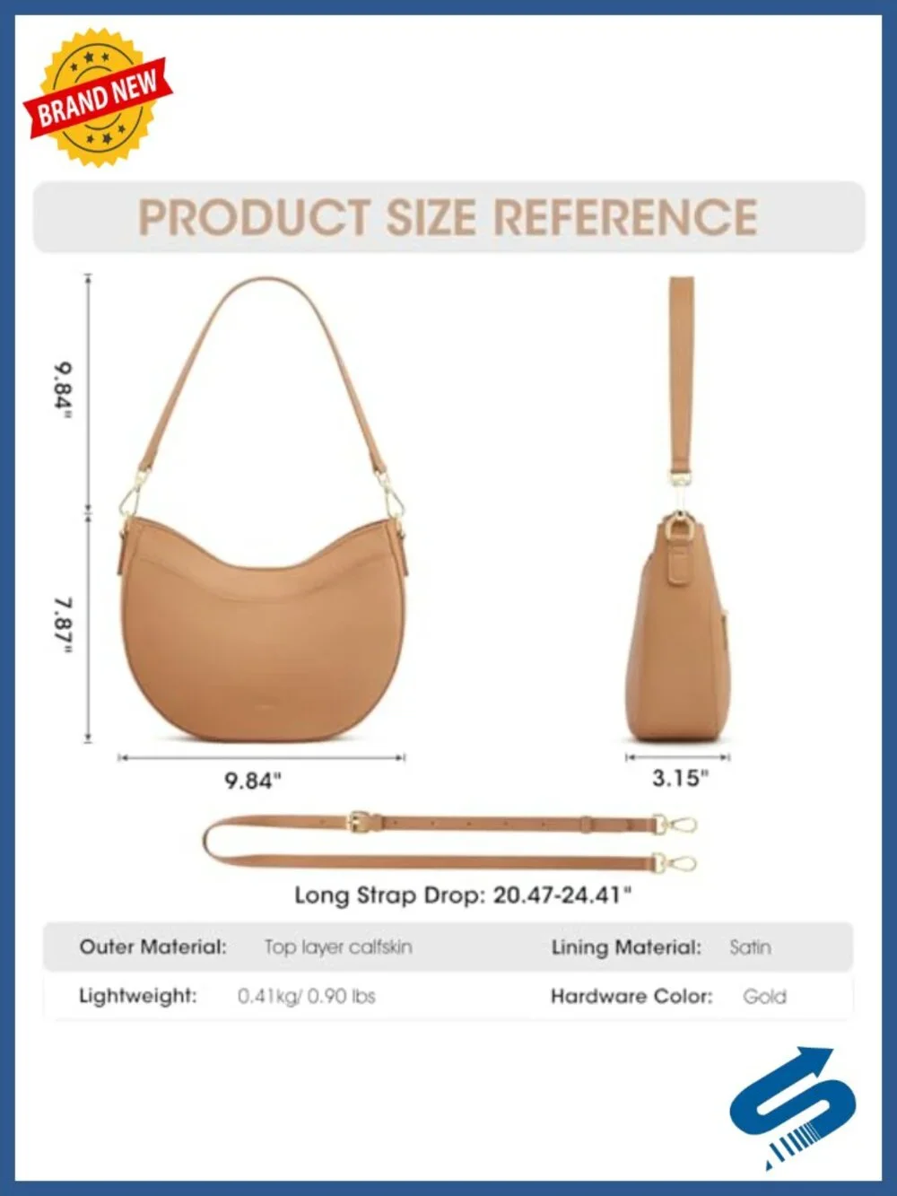 Genuine Leather Crossbody Hobo Bag with Zipper, Adjustable Strap, Small Satchel